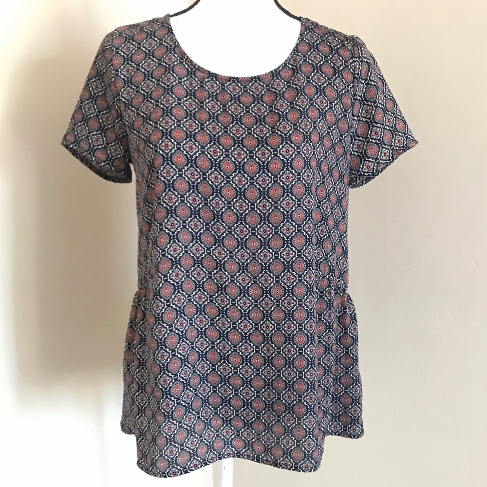❤️5/25 Pleione Blouse Top XS Navy ruffled peplum